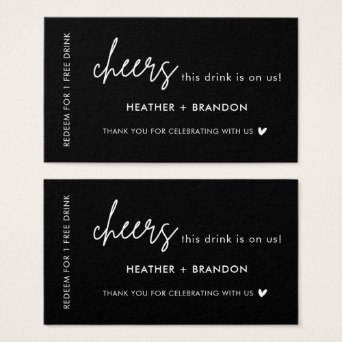 Black Free Drink Wedding Drink Ticket Cards
