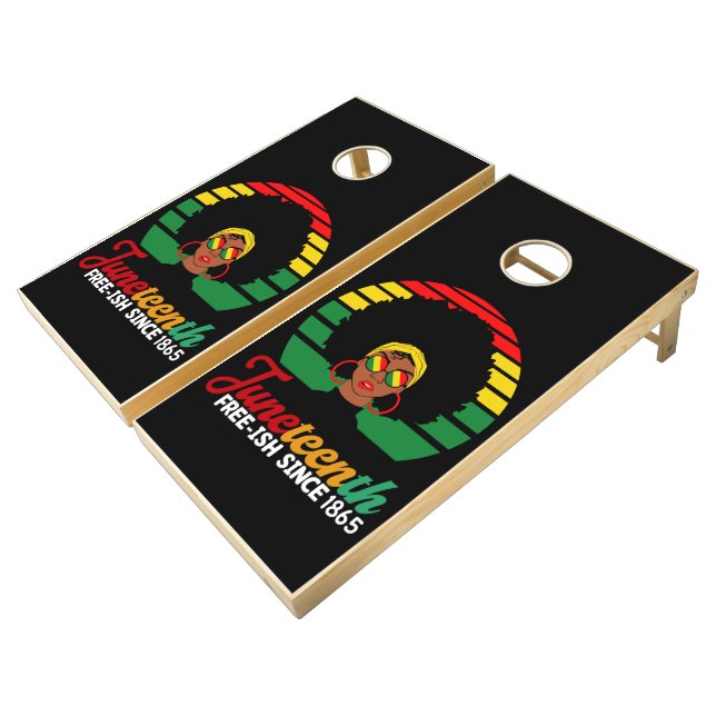 Black Freedom Free Ish Since 1865 Juneteenth  Cornhole Set (Angled)