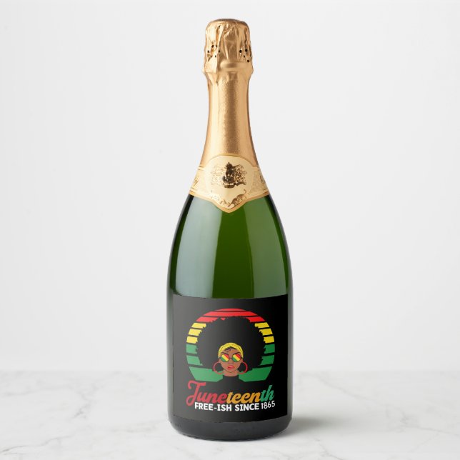 Black Freedom Free Ish Since 1865 Juneteenth  Sparkling Wine Label (Front)