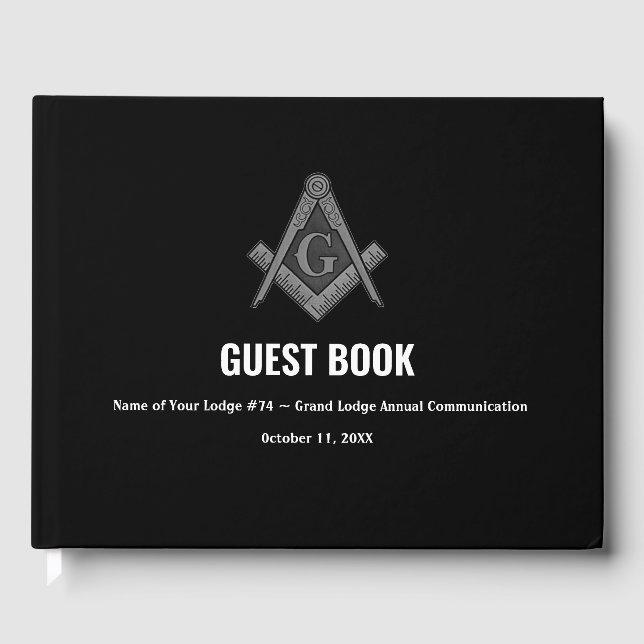Black Freemasons Masonry Square and Compass Guest Book (Front)