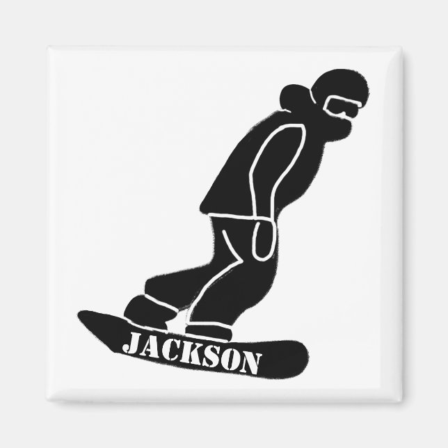 Black Freeride Snowboarder Snowboarding Stencil Magnet (Front)