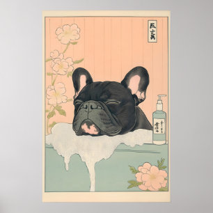 Black French Bulldog Bathroom Print Japandi