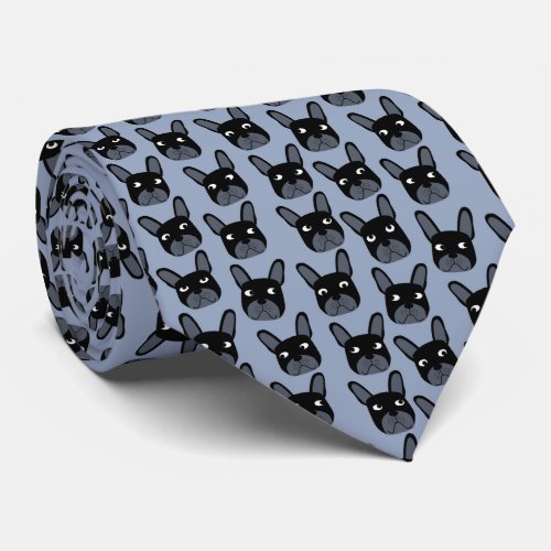 Black French Bulldog Blue Neck Tie