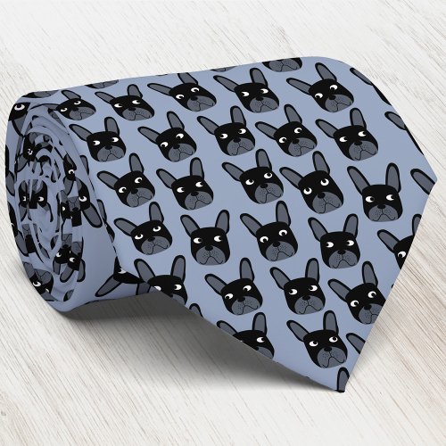 Black French Bulldog Blue Neck Tie