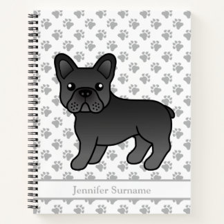 Black French Bulldog Cartoon Dog &amp; Custom Text Notebook
