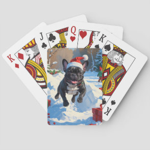 Black French Bulldog Christmas Festive Snow Scene Poker Cards