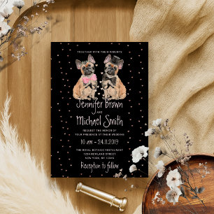 Black French Bulldog couple bride groom wedding Invitation