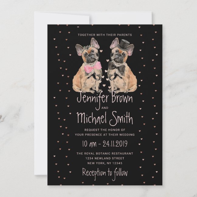 Black French Bulldog couple bride groom wedding Invitation