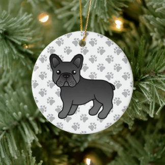 Black French Bulldog Cute Cartoon Dog Ceramic Ornament