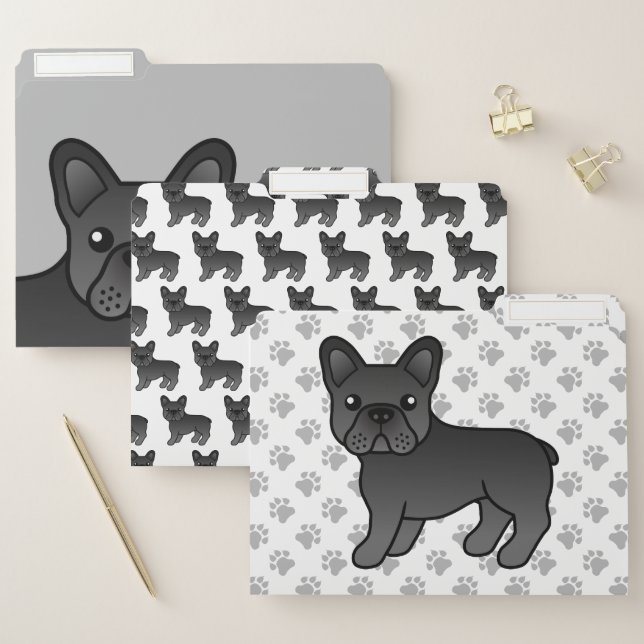 Black French Bulldog Cute Cartoon Dog File Folder (Set)