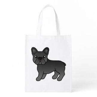 Black French Bulldog Cute Cartoon Dog Grocery Bag