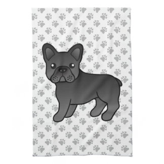 Black French Bulldog Cute Cartoon Dog Kitchen Towel