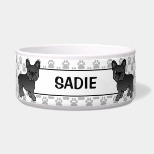 Black French Bulldog Cute Cartoon Dog & Name Bowl