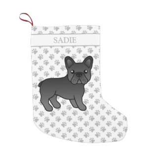 Black French Bulldog Cute Cartoon Dog &amp; Name Small Christmas Stocking