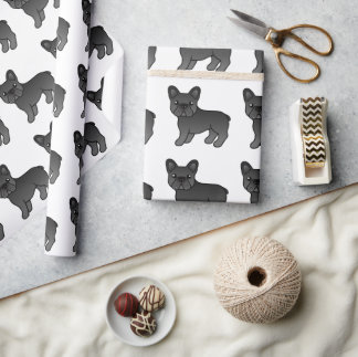 Black French Bulldog Cute Cartoon Dog Pattern Wrapping Paper