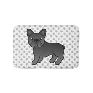 Black French Bulldog Cute Cartoon Dog &amp; Paws Bath Mat