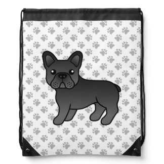 Black French Bulldog Cute Cartoon Dog &amp; Paws Drawstring Bag
