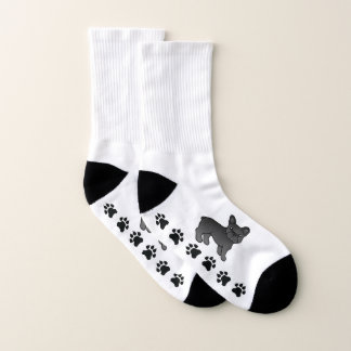 Black French Bulldog Cute Cartoon Dog &amp; Paws Socks