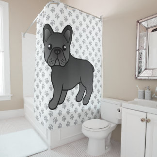 Black French Bulldog Cute Cartoon Dog Shower Curtain
