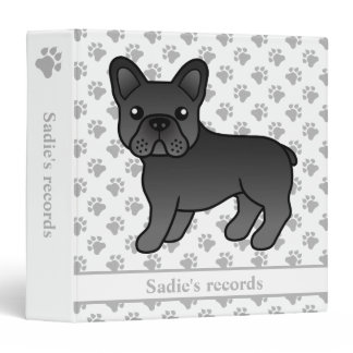 Black French Bulldog Cute Cartoon Dog &amp; Text 3 Ring Binder
