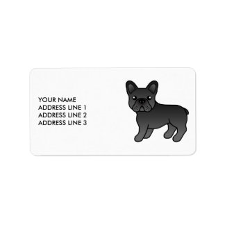 Black French Bulldog Cute Cartoon Dog &amp; Text Label