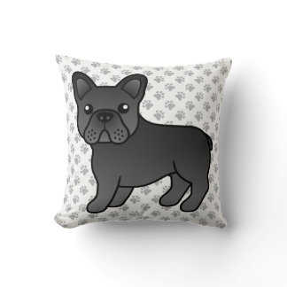 Black French Bulldog Cute Cartoon Dog Throw Pillow
