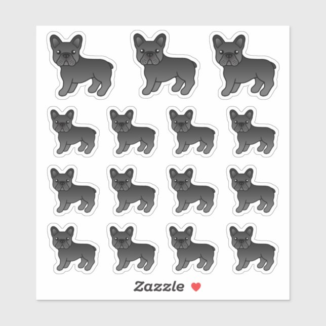 Black French Bulldog Cute Cartoon Dogs Sticker (Sheet)