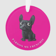 Black French Bulldog cute Illustration neon pink