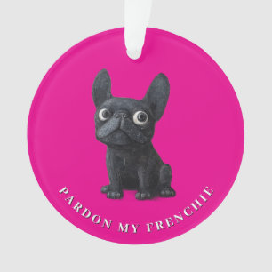 Black French Bulldog cute Illustration neon pink Ornament