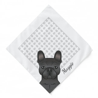 Black French Bulldog Dog Head With Paws &amp; Name Bandana