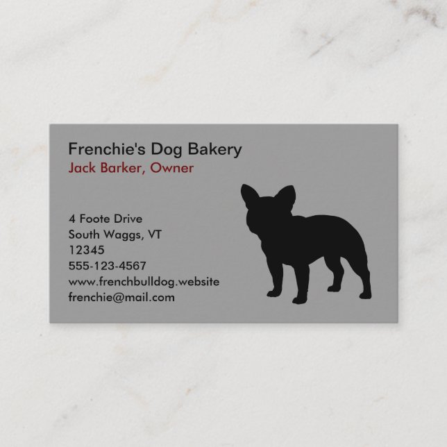 Black French Bulldog Dog Silhouette Frenchie Grey Business Card (Front)