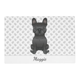 Black French Bulldog Dog Sitting & Custom Name Placemat