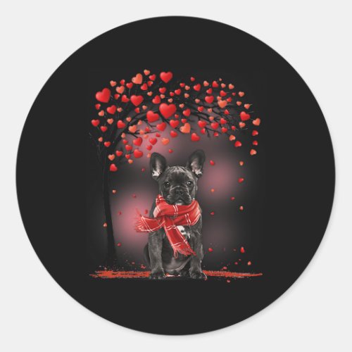 Black French Bulldog Dog Valentine Heart Tree Fren Classic Round Sticker
