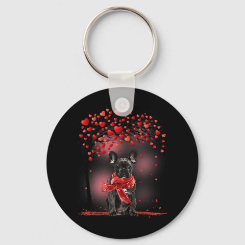 Black French Bulldog Dog Valentine Heart Tree Fren Keychain