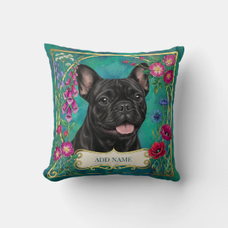 Black French Bulldog Floral Botanical Cushion