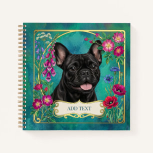 Black French Bulldog Floral Botanical Teal Notebook