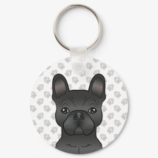 Black French Bulldog / Frenchie Cartoon Dog Head Keychain