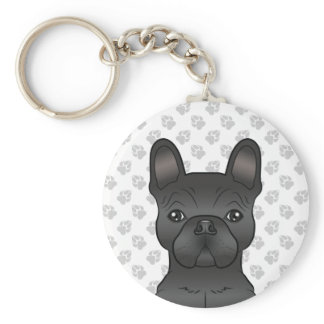 Black French Bulldog / Frenchie Cartoon Dog Head Keychain