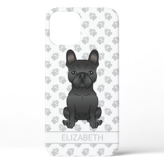 Black French Bulldog / Frenchie Cartoon Dog &amp; Name iPhone 12 Case