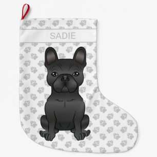 Black French Bulldog / Frenchie Cartoon Dog & Name Large Christmas Stocking