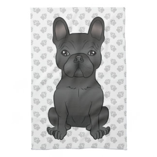 Black French Bulldog / Frenchie Cartoon Dog &amp; Paws Kitchen Towel