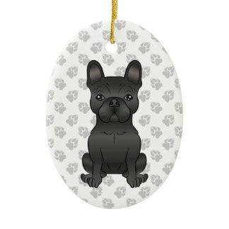 Black French Bulldog / Frenchie Cartoon Dog &amp; Text Ceramic Ornament
