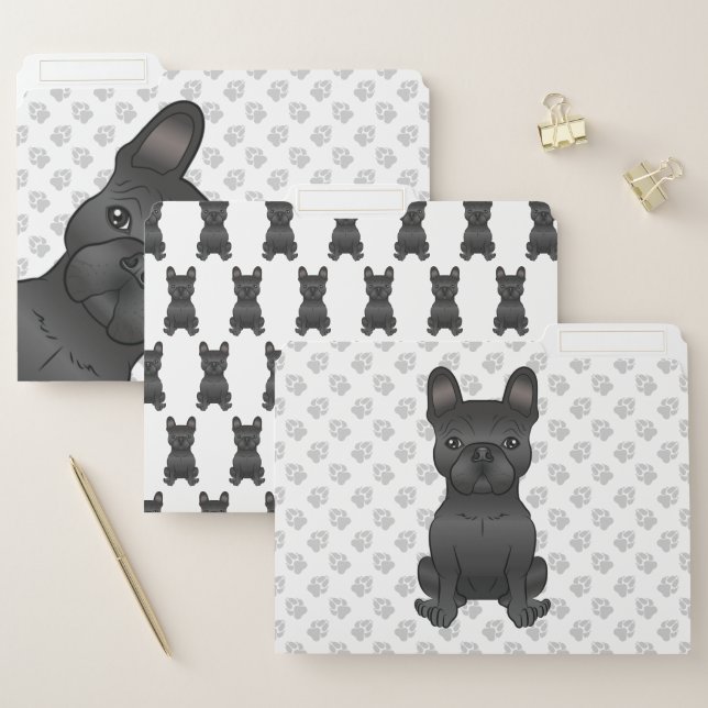 Black French Bulldog / Frenchie Cartoon Dogs File Folder (Set)