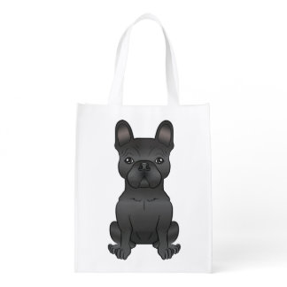 Black French Bulldog / Frenchie Dog Cartoon Dog Grocery Bag