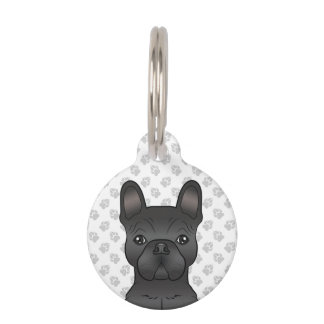 Black French Bulldog / Frenchie Head &amp; Pet's Info Pet ID Tag