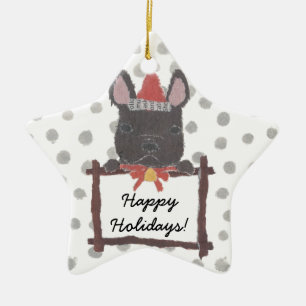 Black French Bulldog, Frenchie Holidays, Christmas Ceramic Ornament