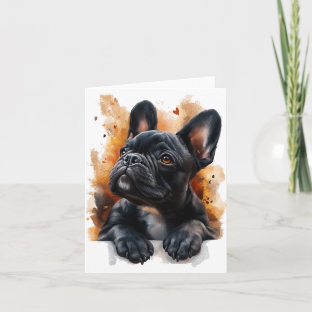Black French Bulldog Greetings Card (Front)