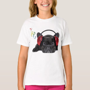 Black French Bulldog Grooving to His Tunes T-Shirt