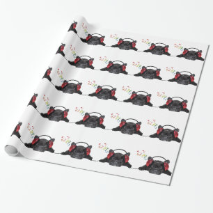 Black French Bulldog Grooving to His Tunes Wrapping Paper
