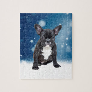 Black French Bulldog in Snow Jigsaw Puzzle for Dog
